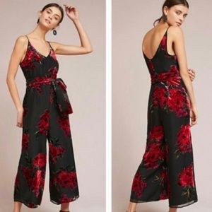 Anthropologie Red & Black Velvet Jumpsuit